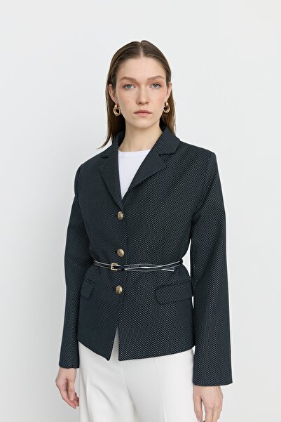 Nihan Kemerli Fit Poly. Viskon Ceket Lacivert