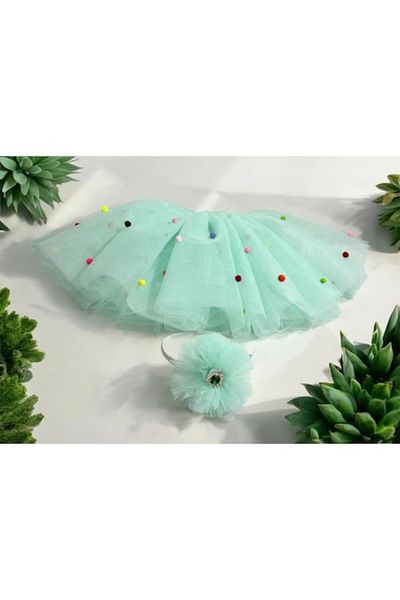 OEM Tulle Skirt with Pom-Pom Beads and Crown for Girls