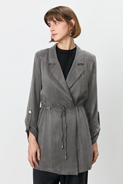 Nihan Kolu Katlanabilir Kruvaze Cupra Ceket Füme