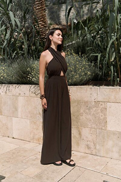 BOHEMAİ Lios Window Detail Brown Long Jumpsuit
