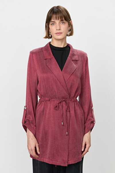 Nihan Kolu Katlanabilir Kruvaze Cupra Ceket Bordo