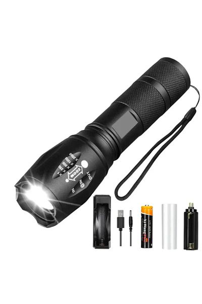 Heinast ZOOM black with battery charger High Power T6 LED Flashlights Camping Torch 5 Light Modes Zoom Light