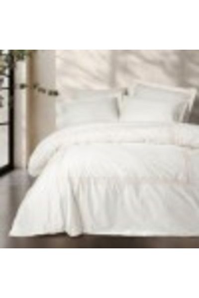 Cotton Box Luxury Bed Linen with Embroidered Satin, Riley Ecru