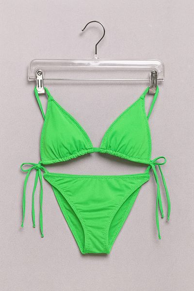 nacar çarşı Women's Green Triangle Top Side Tie Bottom String Detailed Lycra Bikini Set