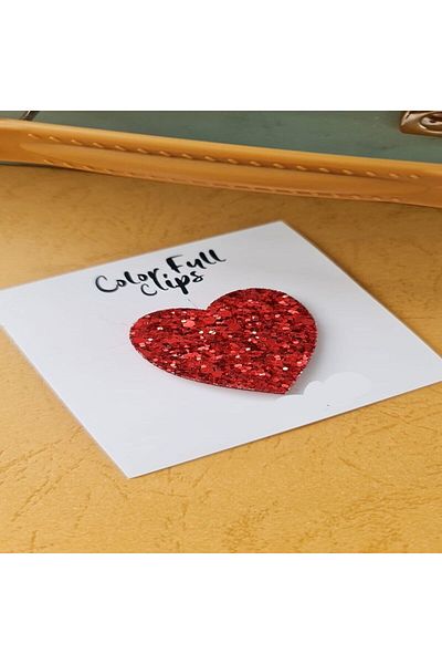 COLORFULLCLİPS Glitter Red Heart Little Hair Baby Clip Hairless Baby Clip