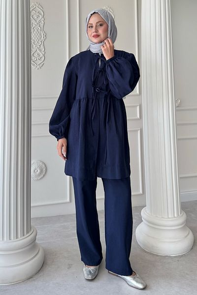 InStyle Knotted Loose Dark Navy Blue Suit