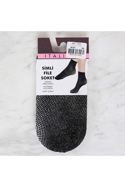 İTALİANA İtaliana 1333 Fishnet Glitter Socks, Black 500