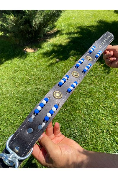 Sürmeli Tasma Kangal Dog Collar Genuine Leather Beaded 5 cm Width