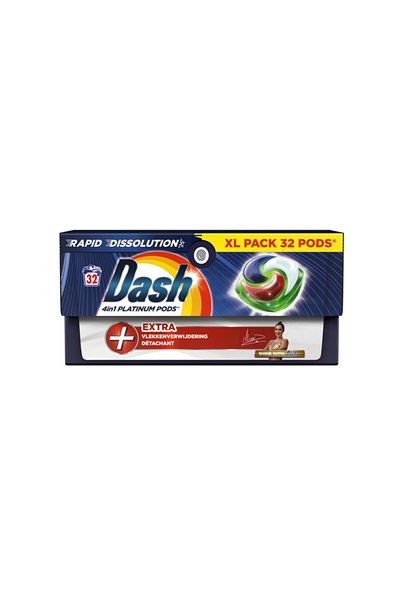 Dash Detergent Capsule DASH 4in1 Platinum Pods, Extra+ Clean, 32 bucati