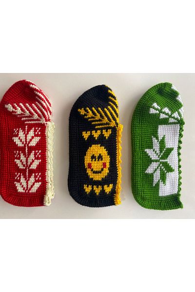 LEYLAPATİKLERİ Tunisia Handmade Daily Use Dowry Booties Set 3 Pieces