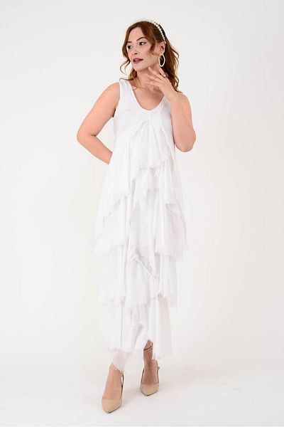 GÜLDEN KATRAN Women's Sequined Long Layered Cutout Silk Dress