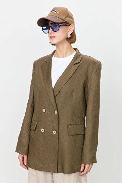 Nihan Keten Blazer Ceket Haki