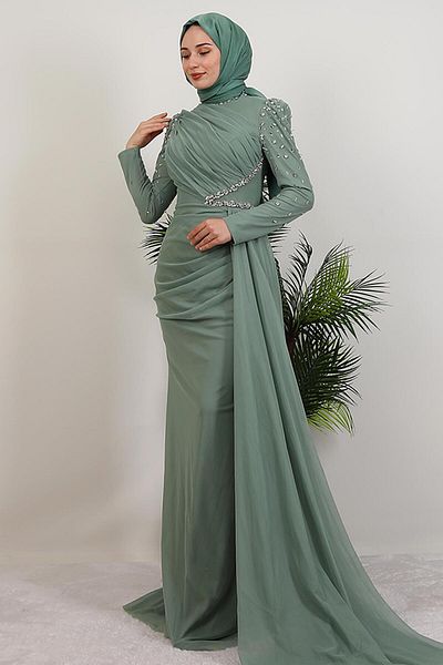 GİYZAMİLA Gülşen Hijab βραδινό φόρεμα Mint