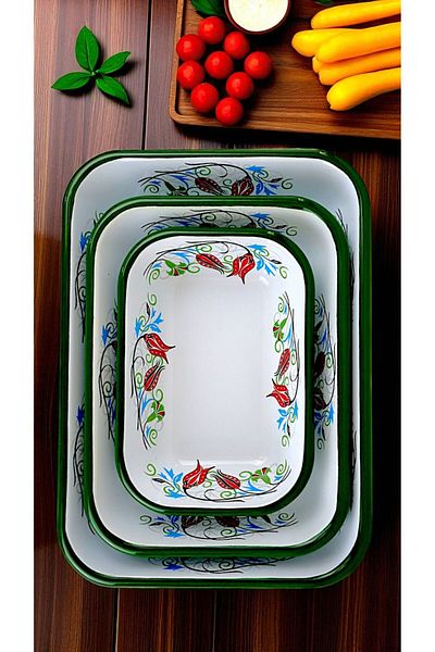 İnci Emaye 28-22-13 No Enamel Quadrilateral Plate Appetizer Breakfast Camping Picnic