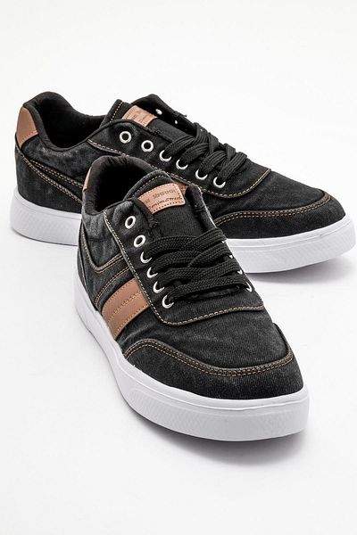 CCWAY AYAKKABI Men's Lace-Up Denim Sports Shoes Black White