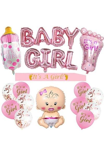 Generic 14inch Pink Baby Shower Foil Balloon for Newborn Boy, Girl, with Inflating Straw For Baby Baptism, C