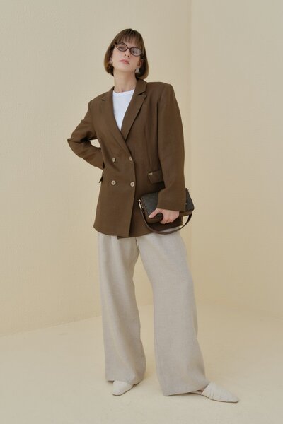 Nihan Keten Blazer Ceket Kahve