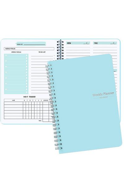 Choice A5 Blue 2025 Tree Pattern Spiral Bound Weekly Planner & Notebook & Schedule Organizer, Stationery Fo