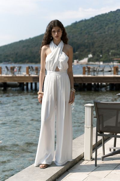 BOHEMAİ Lios Window Detail Ecru Long Jumpsuit