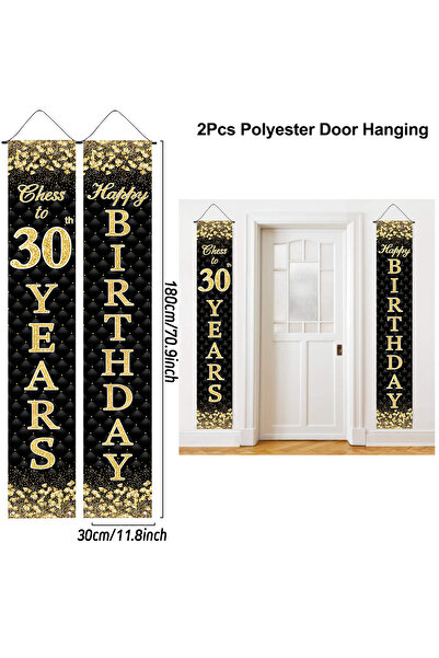 Choice6 30 Black Gold Birthday Decor Door Banner Happy Birthday Party Props D...