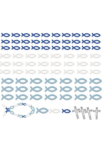 STOUCLA Set of 120 STOUCLA table accessories, wood, cross/cross, white/gray/blue