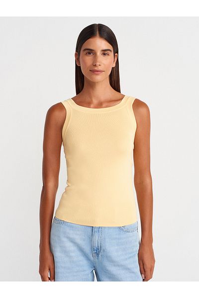 Dilvin 10770 Square Neck Strap Knitwear Blouse-Yellow
