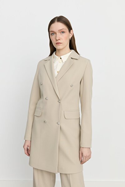 Nihan Kruvaze Kapama Blazer Ceket Taş