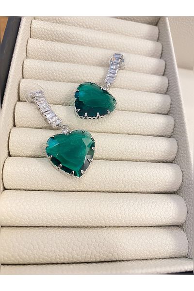 Çelik Hürrem Baguette Stone Heart Earrings