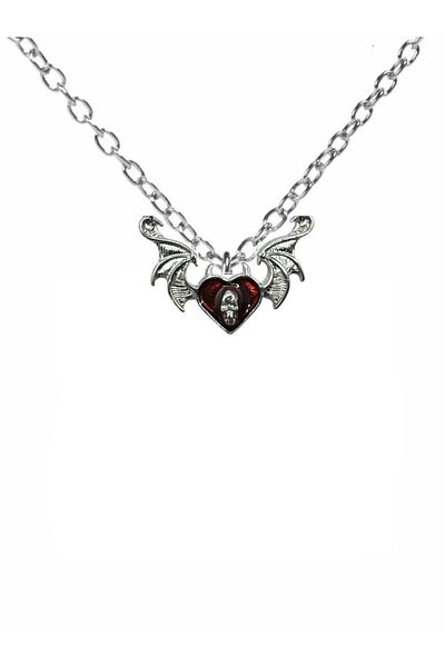 Herşey Nota Red Bat Winged Skull Heart Unisex Gothic Necklace – the Dark Side of Love