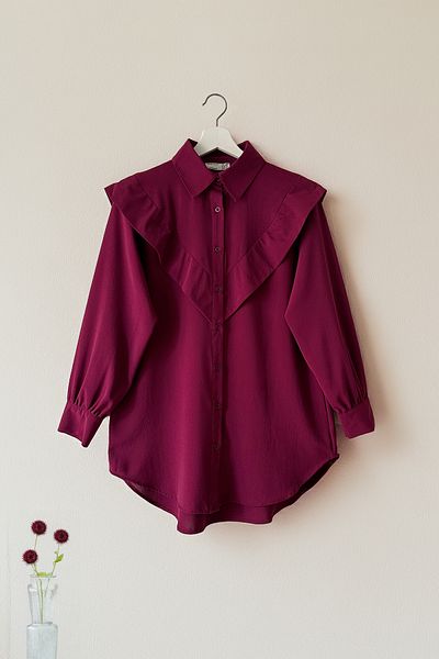 MODAQU V Model Piece Detail Crepe Shirt - Claret Red