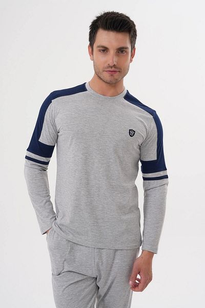 Mecit Pijama Men's Pajama Set with Cuffs, Long Sleeves, Crew Neck and Pockets