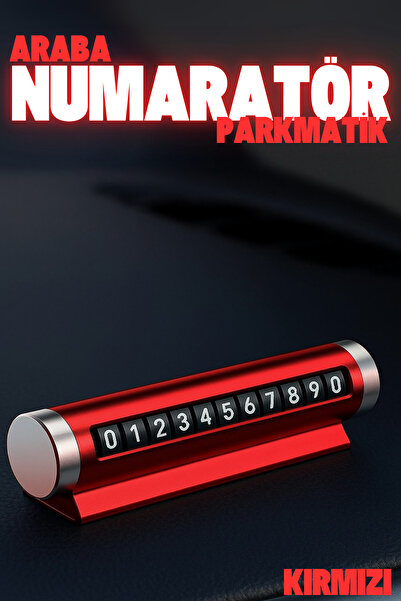 PlusOto Tüm Araçlara Uyumlu Alüminyum Çevirmeli Araç İçi Park Telefon Numaratörü Parkmatik Kırmızı