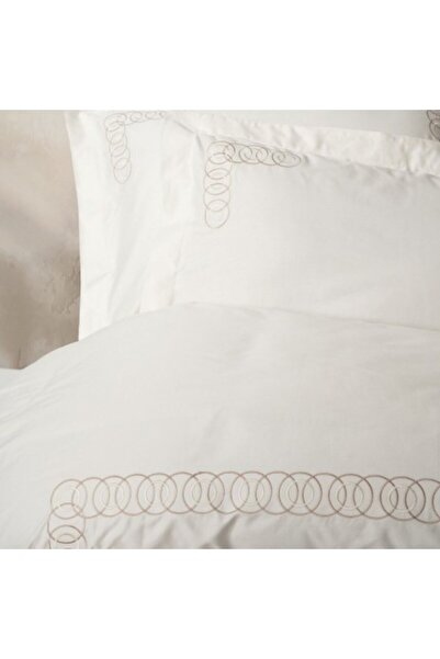 Cotton Box Luxury Bed Linen with Embroidered Satin, Riley Ecru