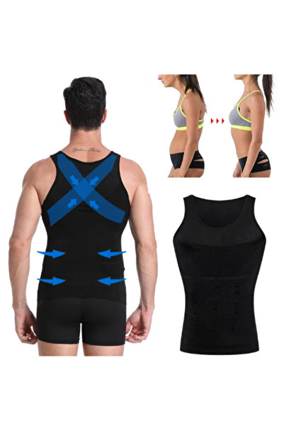 FİTFORMGİYİM Platinum Gynecomastia Men's Corset Athlete Belly Waist Chest Area Recovery Upright Posture - (BLACK)