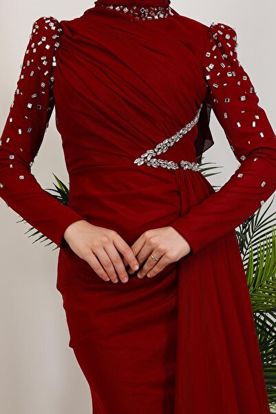 GİYZAMİLA Gülşen Tesettür Abiye Bordo