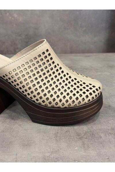 Moda Arena Fashionable Handmade Genuine Leather Platform Heel Slippers