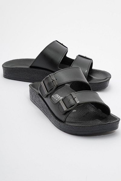 CCWAY AYAKKABI Two Buckle Men's Slippers Black