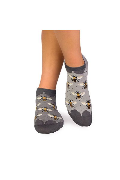 Pirin Hill Fine Bamboo Sneaker Bees Short Socks - Grey