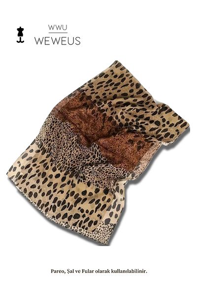 Weweus Women's Tulle Brown Leopard Pareo Shawl