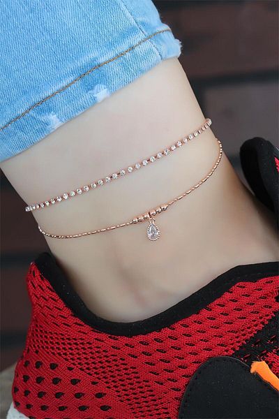 SeyCey.co Zircon Stone Rose Color Plated Double Chain Hal Hal