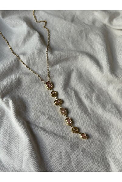 Midellie pembe asimetrik taşlı Y kolye