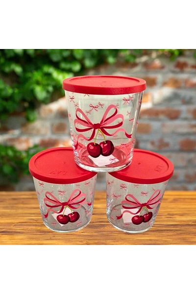 Paşabahçe Bistro Covered Cherry Patterned Storage Container 380 Cc Set of 3