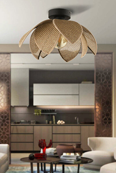 NisaLuce Nisa Luce Mirena Hasır çift kat Metal Plafonyer avize-Kahve