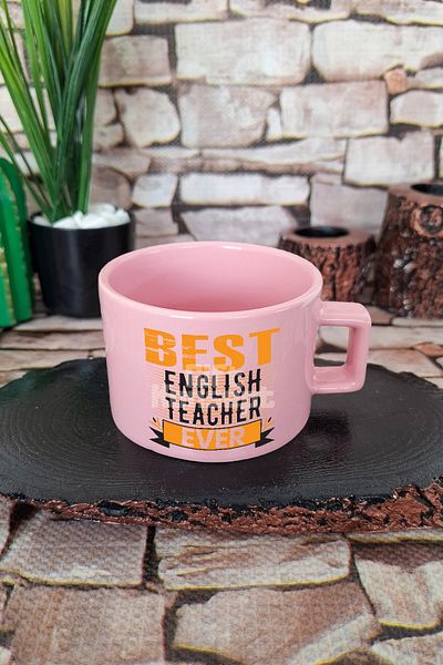 giftkonsept Best English Teacher Ever Printed English Teacher Square Cup with Handle Pink Mug Cup