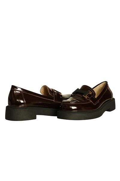 Platin Brown Patent Leather Women's Buckle Loafer