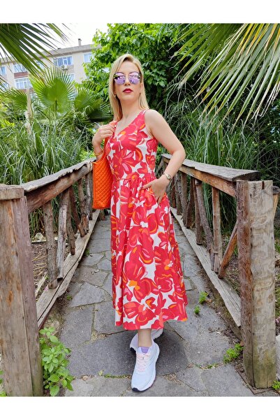 Esperar Narandžasta haljina sa cvetnim uzorkom