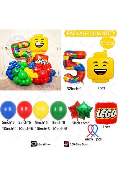Choice 32inch NO.5 61pcs Ninja Building Block Party Balloon Colorful Latex Balloon Baby Shower Blocks Theme