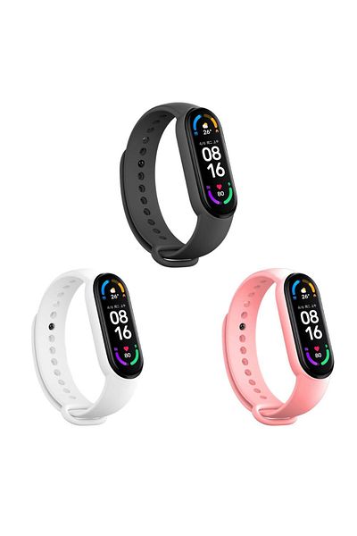 O Ozone Xiaomi Mi Band 6 / 5 | Silicone Watch Band Strap [Pack Of 3] | White/Pink/Grey