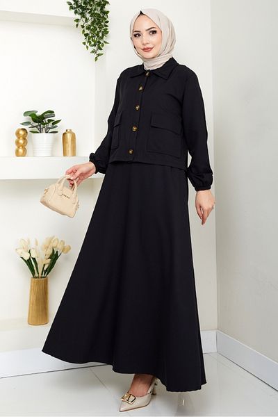 Bestenur Faylin Jacket Dress Double Suit 1565 - Black