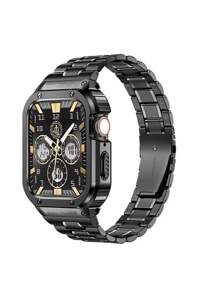 O Ozone - Stainless Steel Watch Band with Case For Apple Watch Series 9/8/7 (45mm)- Black